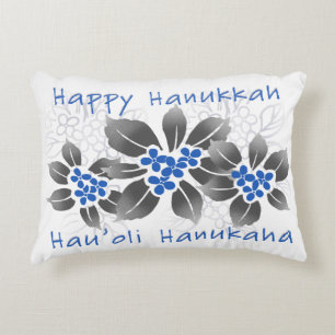 Hawaiian Holly Hanukkah Blue Floral Decorative Cushion