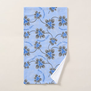 Hawaiian Holly Hanukkah Blue Floral Hand Towel