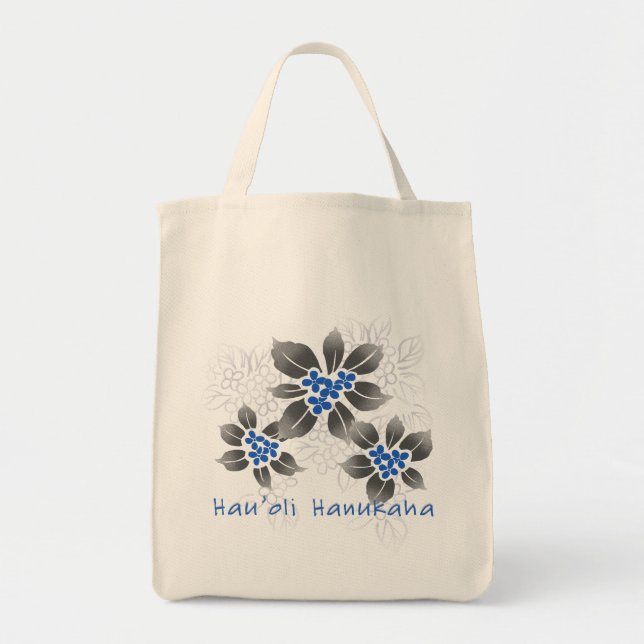 Hawaiian Holly Hanukkah Blue Floral Tote Bag (Front)