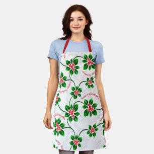 Hawaiian Holly Mele Kalikimaka Christmas Red Apron