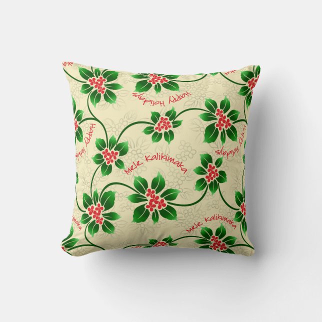 Hawaiian Holly Mele Kalikimaka Christmas Red Cushion (Front)
