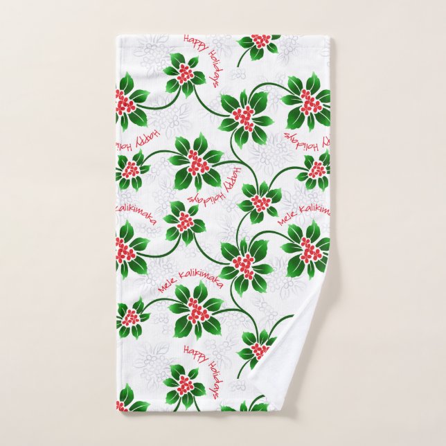 Hawaiian Holly Mele Kalikimaka Christmas Red Hand Towel (Hand Towel)