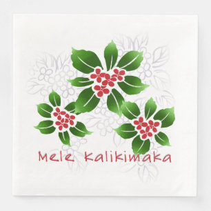 Hawaiian Holly Mele Kalikimaka Christmas Red Napkin