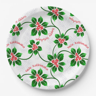 Hawaiian Holly Mele Kalikimaka Christmas Red Paper Plate