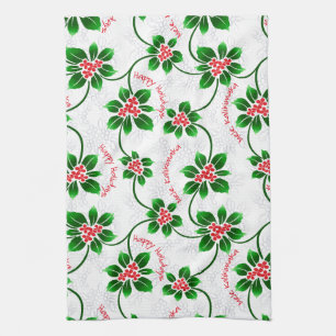 Hawaiian Holly Mele Kalikimaka Christmas Red Tea Towel