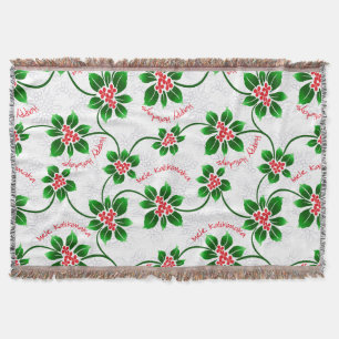 Hawaiian Holly Mele Kalikimaka Christmas Red Throw Blanket