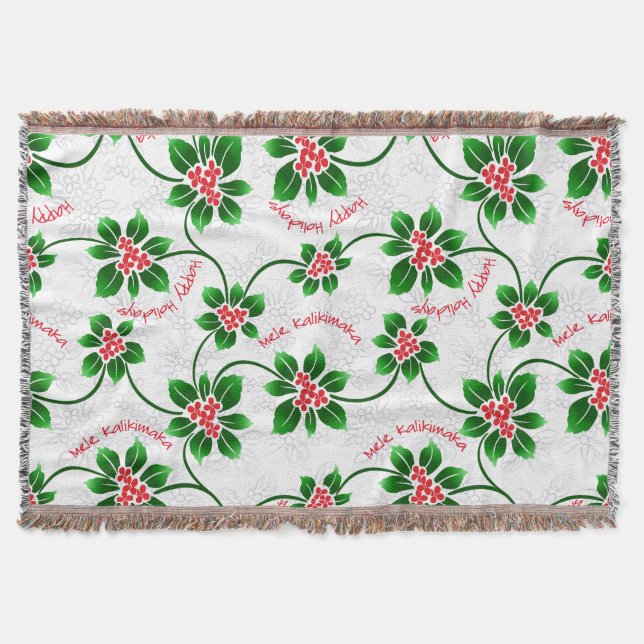 Hawaiian Holly Mele Kalikimaka Christmas Red Throw Blanket (Front)
