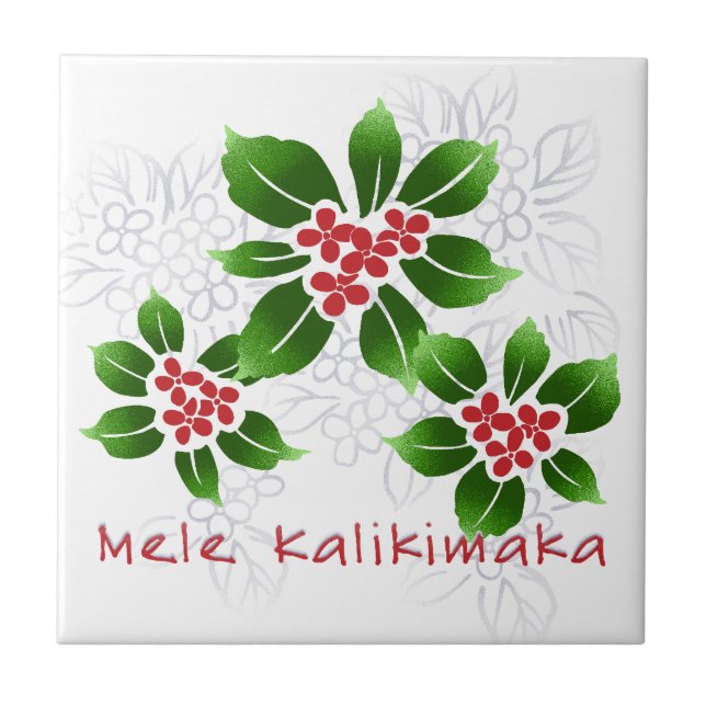 Hawaiian Holly Mele Kalikimaka Christmas Red Tile (Front)
