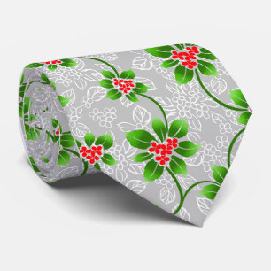 Hawaiian Holly Silver Single-Sided Tie