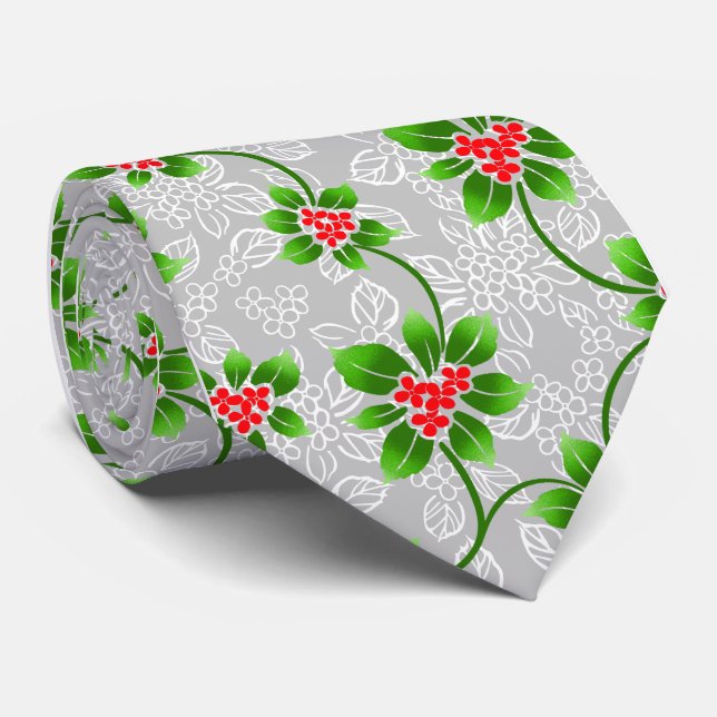 Hawaiian Holly Silver Single-Sided Tie (Rolled)