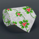 Hawaiian Holly Silver Two-Sided Tie<br><div class="desc">Silver with kelly green and red colorway.  Mele Kalikimaka is the Hawai'ian expression for Merry Christmas & happy holidays! This vintage inspired textile design is a tropical interpretation of holly in bright colours and subtle gradients. These designs come in several colorways.</div>