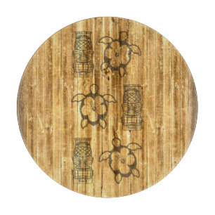 Hawaiian Honu And Tiki Mask Cutting Board