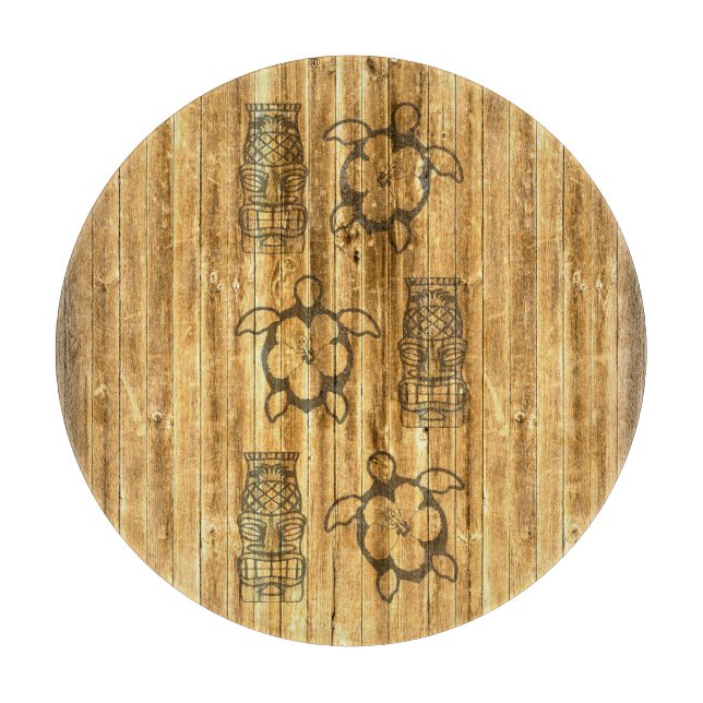 Hawaiian Honu And Tiki Mask Cutting Board (Front)