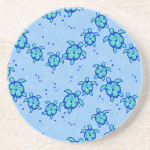Hawaiian Honu Hibiscus Sea Turtles Coaster