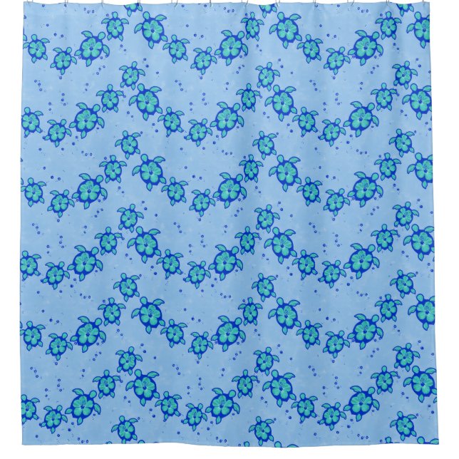 Hawaiian Honu Hibiscus Sea Turtles Shower Curtain (Front)