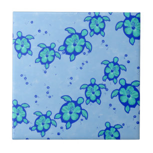 Hawaiian Honu Hibiscus Sea Turtles Tile