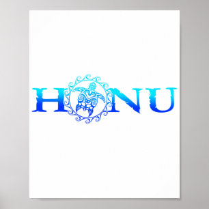 Hawaiian Honu Sea Turtle Ocean Blue Poster