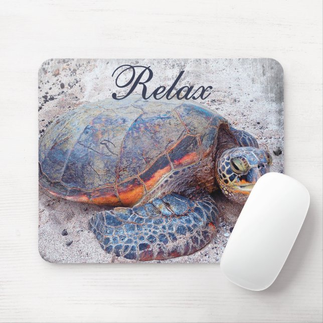 Hawaiian Honu Sea Turtle Photo Relax Quote Cute Mouse Mat (With Mouse)