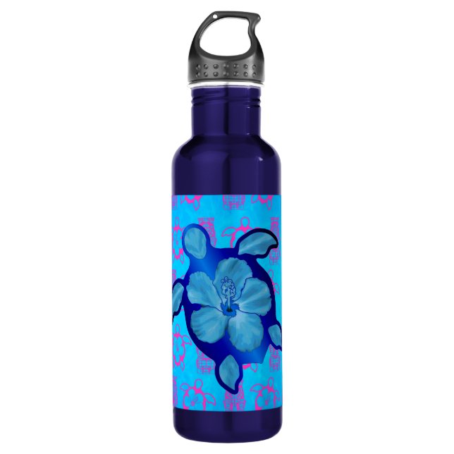 Hawaiian Honu Turtle and Hibiscus 710 Ml Water Bottle (Front)