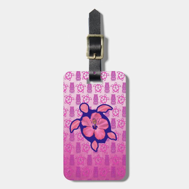 Hawaiian Honu Turtle and Hibiscus Luggage Tag (Front Vertical)