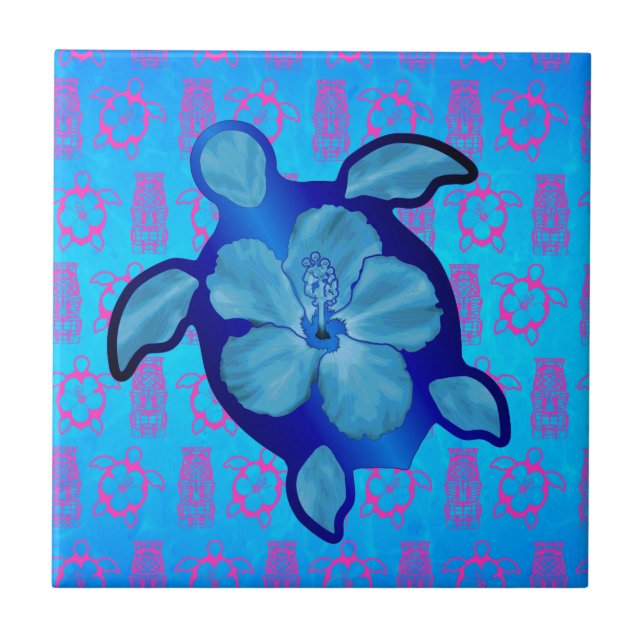 Hawaiian Honu Turtle and Hibiscus Tile (Front)