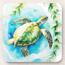 Hawaiian Honu with Plumeria & Maile Watercolor