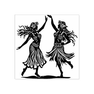 Hawaiian Hula Dancer Girls Rubber Stamp  