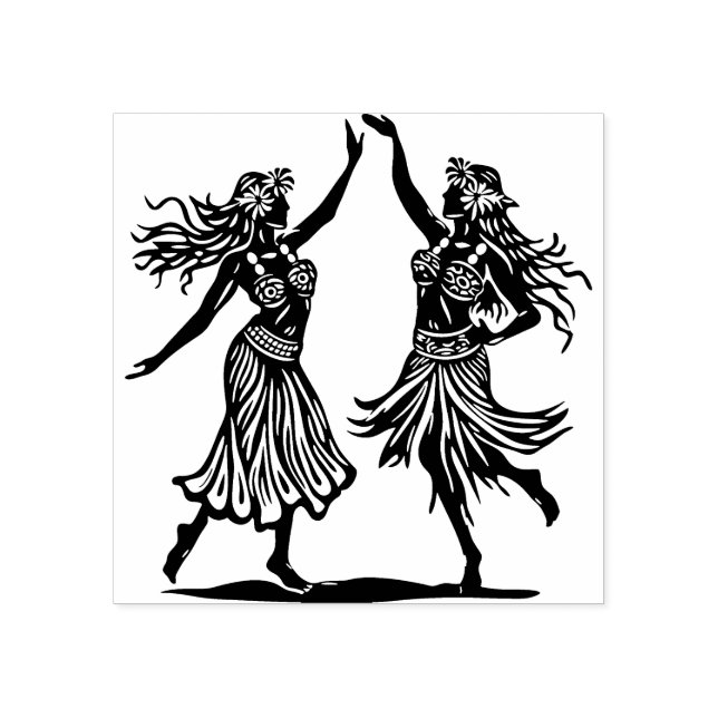 Hawaiian Hula Dancer Girls Rubber Stamp   (Imprint)