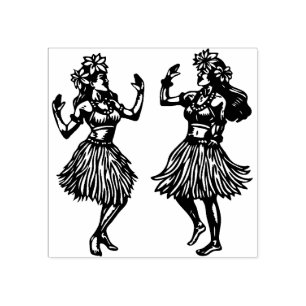 Hawaiian Hula Dancer Girls Rubber Stamp  