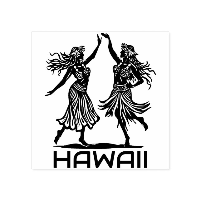 Hawaiian Hula Dancer Girls Rubber Stamp   (Imprint)