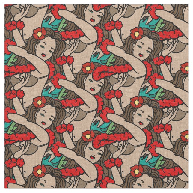 Hawaiian Hula Dancers Fabric (Close Up)