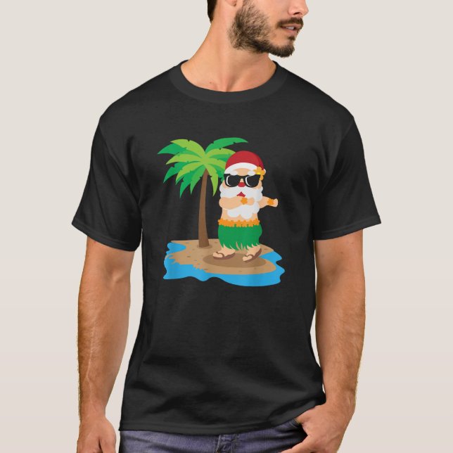 Hawaiian Hula Dancing Santa Claus Christmas Summer T-Shirt (Front)