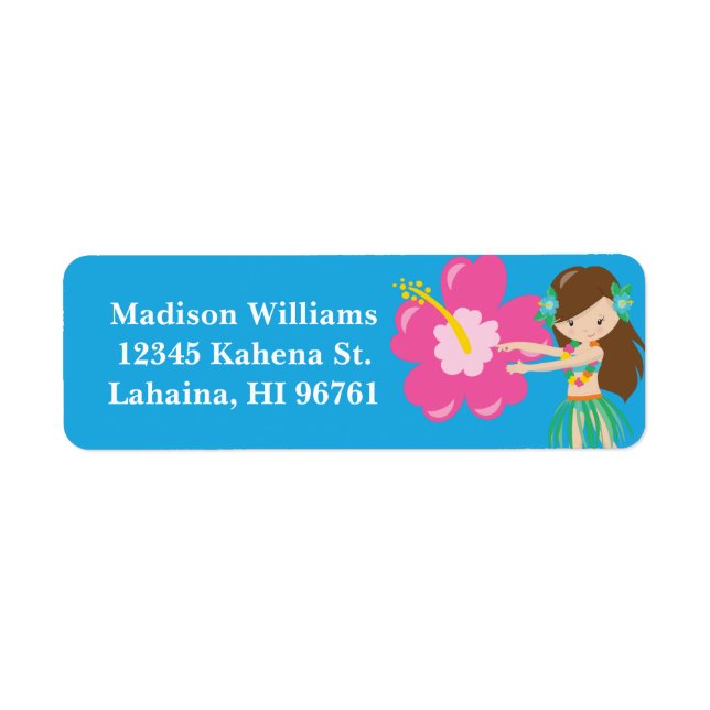 Hawaiian Hula Girl Cute Beach Luau Return Address (Front)