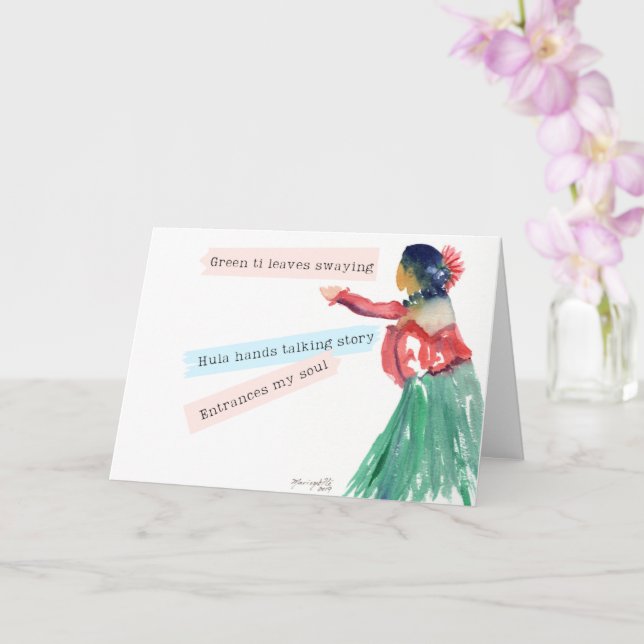Hawaiian Hula Girl Haiku Poetry Card (Orchid)