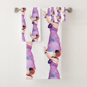 Hawaiian Hula Girl Purple Bath Towel Set