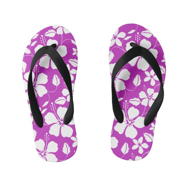HAWAIIAN HULA (HIBISCUS) BERRY KID'S FLIP FLOPS (Footbed)