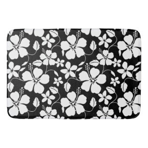 HAWAIIAN HULA (HIBISCUS) BLACK BATH MAT