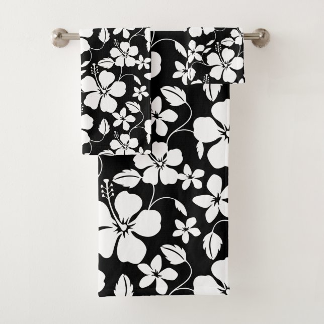 HAWAIIAN HULA (HIBISCUS) BLACK BATH TOWEL SET (Insitu)