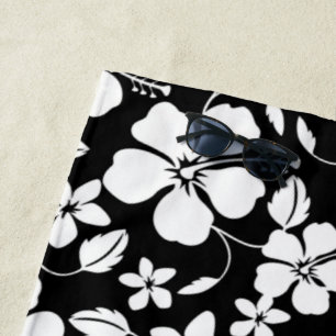 HAWAIIAN HULA (HIBISCUS) BLACK BEACH TOWEL