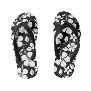 HAWAIIAN HULA (HIBISCUS) BLACK KID'S FLIP FLOPS