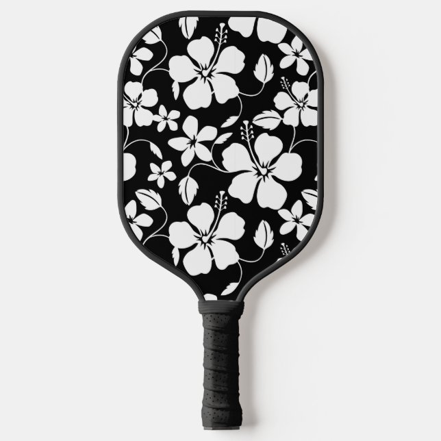 HAWAIIAN HULA (HIBISCUS) BLACK PICKLEBALL PADDLE (Front)