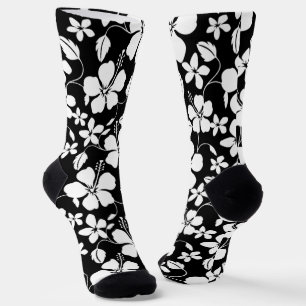 HAWAIIAN HULA (HIBISCUS) BLACK SOCKS