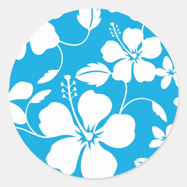 HAWAIIAN HULA (HIBISCUS) BLUE CLASSIC ROUND STICKER (Front)