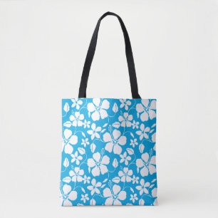 HAWAIIAN HULA (HIBISCUS) BLUE TOTE BAG