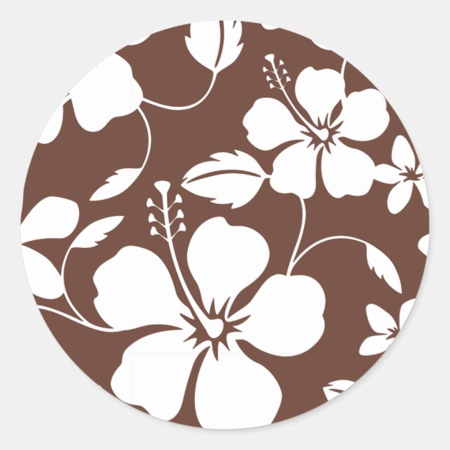 HAWAIIAN HULA (HIBISCUS) BROWN CLASSIC ROUND STICKER (Front)