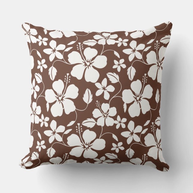 HAWAIIAN HULA (HIBISCUS) BROWN CUSHION (Front)