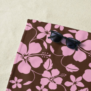 HAWAIIAN HULA (HIBISCUS) BROWN/PINK BEACH TOWEL