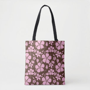 HAWAIIAN HULA (HIBISCUS) BROWN/PINK TOTE BAG