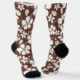 HAWAIIAN HULA (HIBISCUS) BROWN SOCKS
