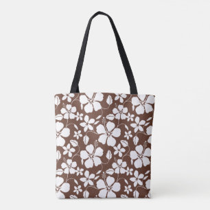 HAWAIIAN HULA (HIBISCUS) BROWN TOTE BAG